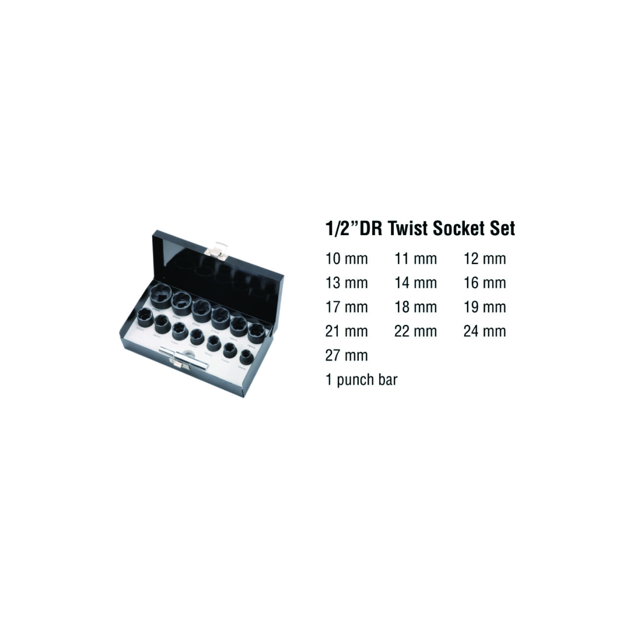 14pcs 1/2" Dr. Twist Socket Set